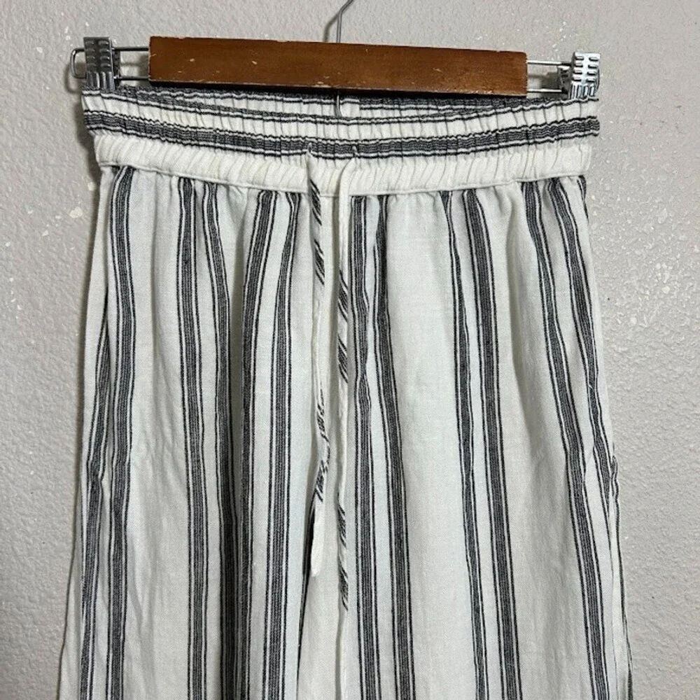 Reformation Crop Wide Leg Linen Pant XS Black White Striped Drawstring High Rise